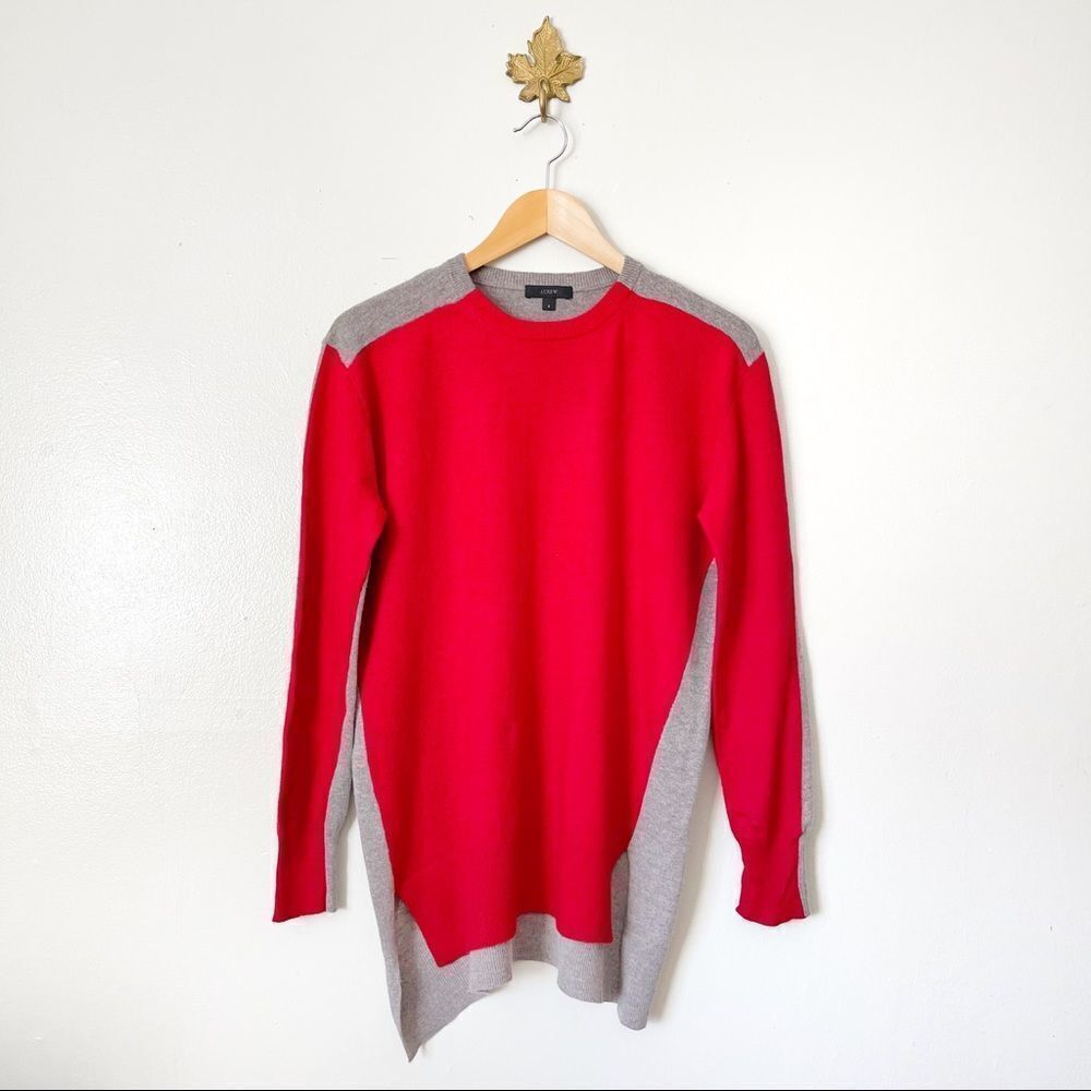 J. Crew Red Color block Wool blend tunic sweater size Small preowned
